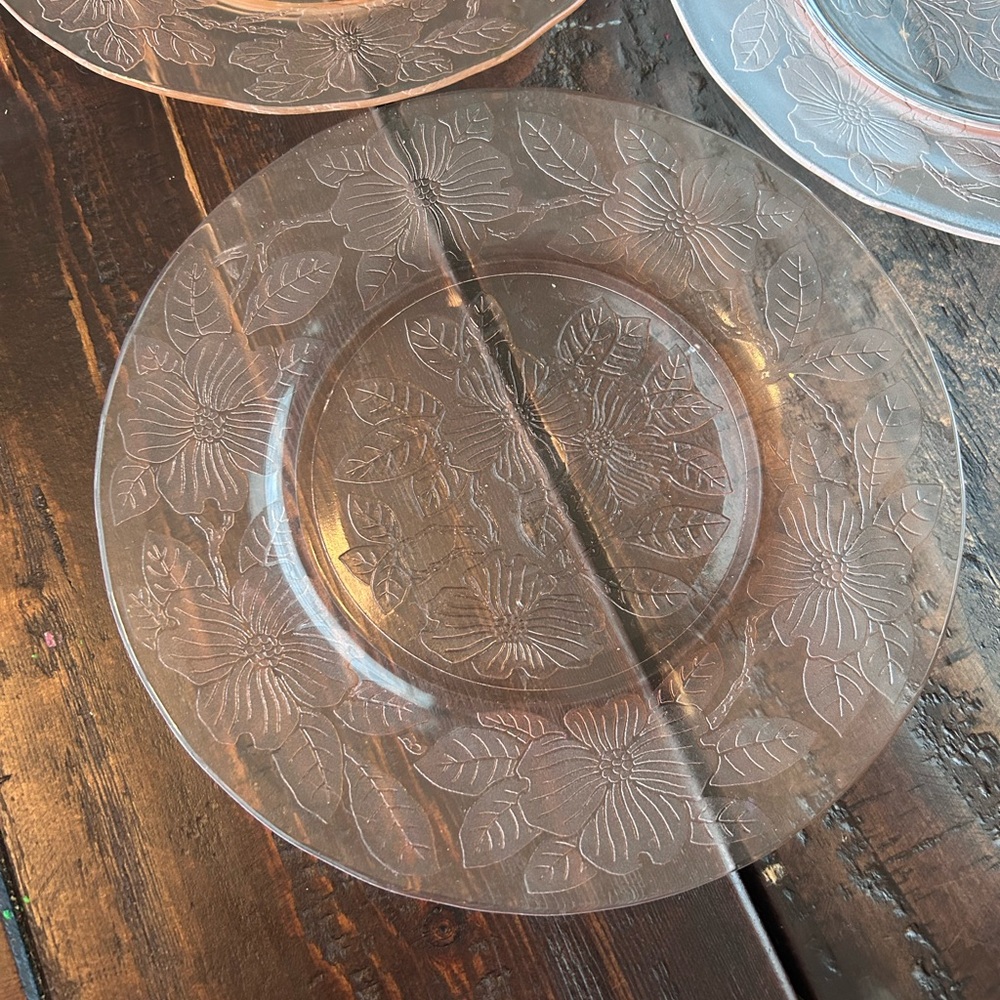 Set of 3 Macbeth Evans Pink Glass Luncheon Plates